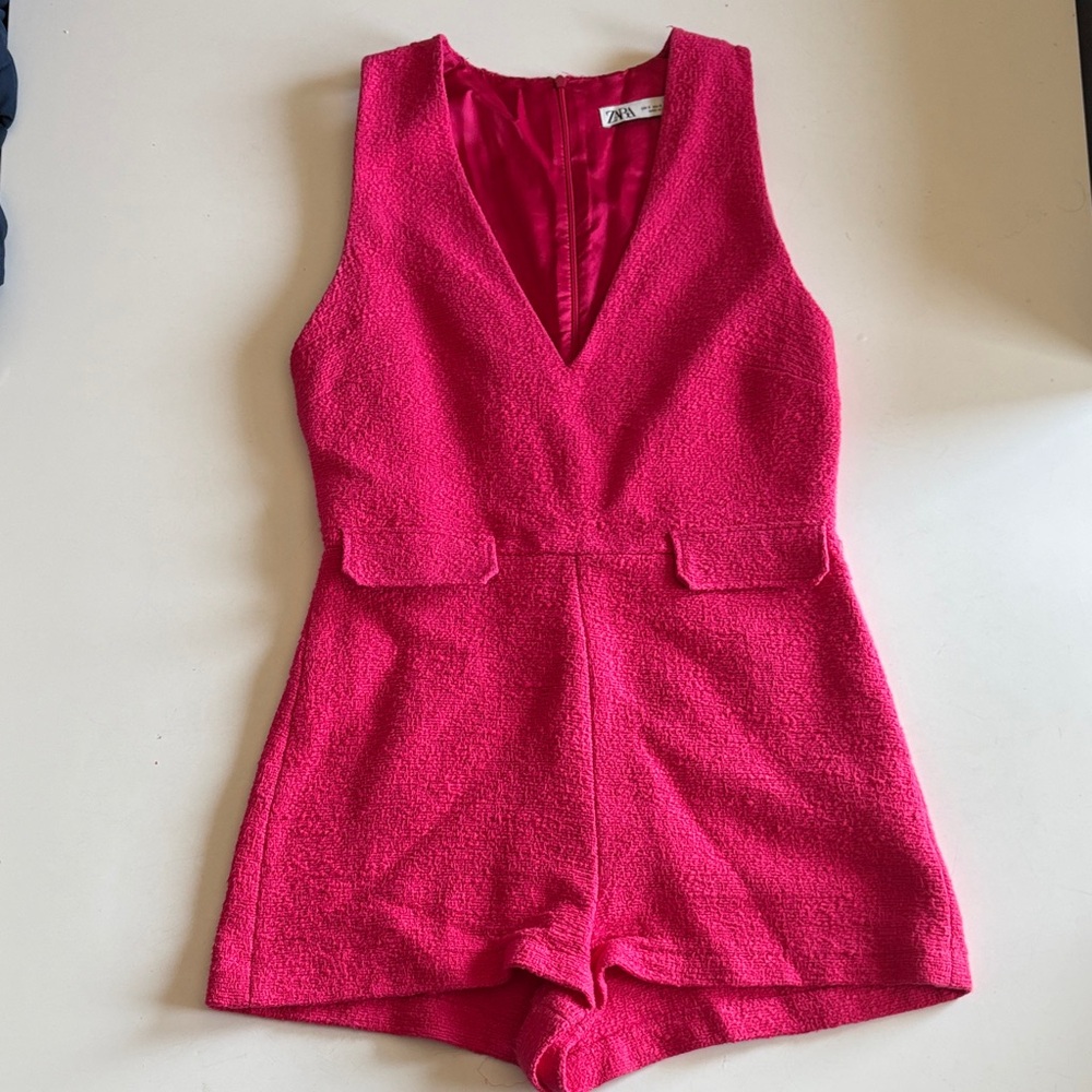 Zara Pink Tweed Sleeveless Romper (Size S)